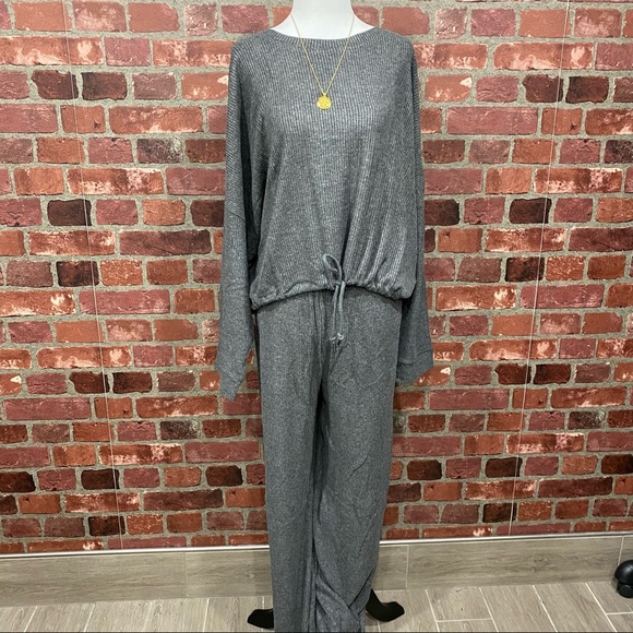 Ribbed Dolman Sleeve Loungewear Set Charcoal - Picture 9 of 13
